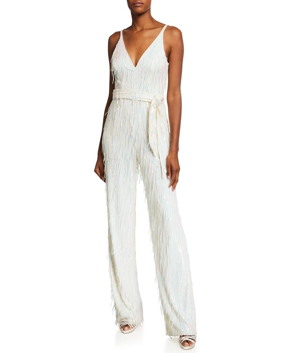 Dress the population white sequin jumpsuit best sale