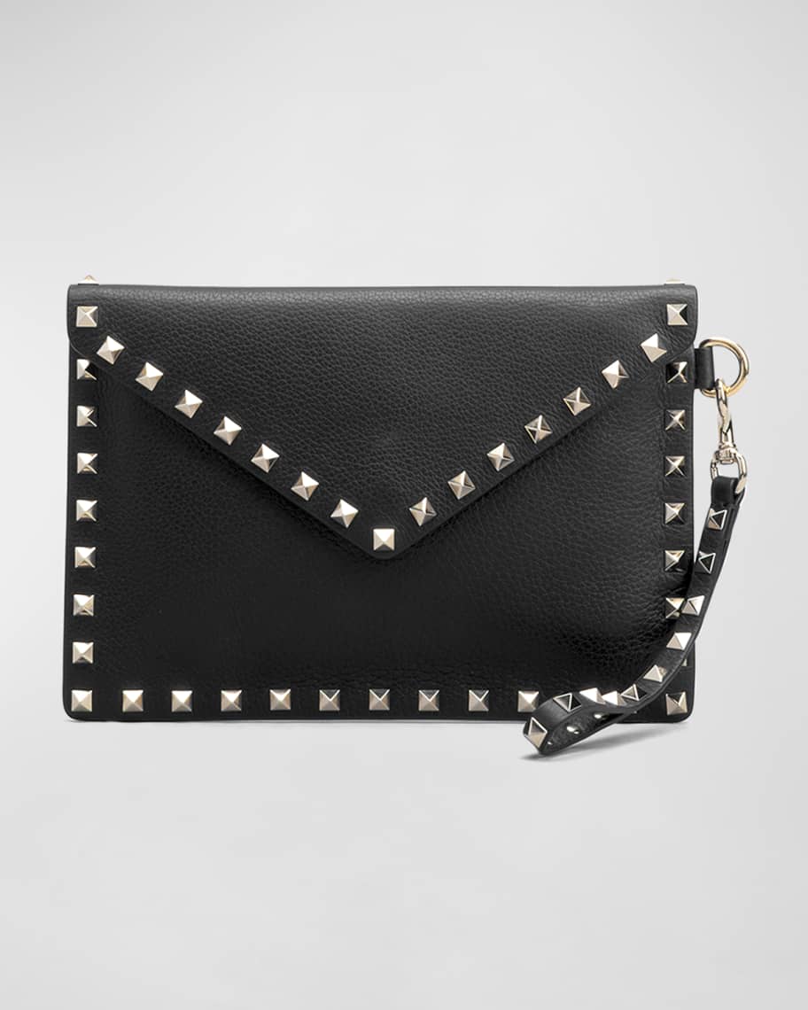 Valentino Garavani Small Rockstud Flap Leather Clutch in Ju5 Rouge Pur