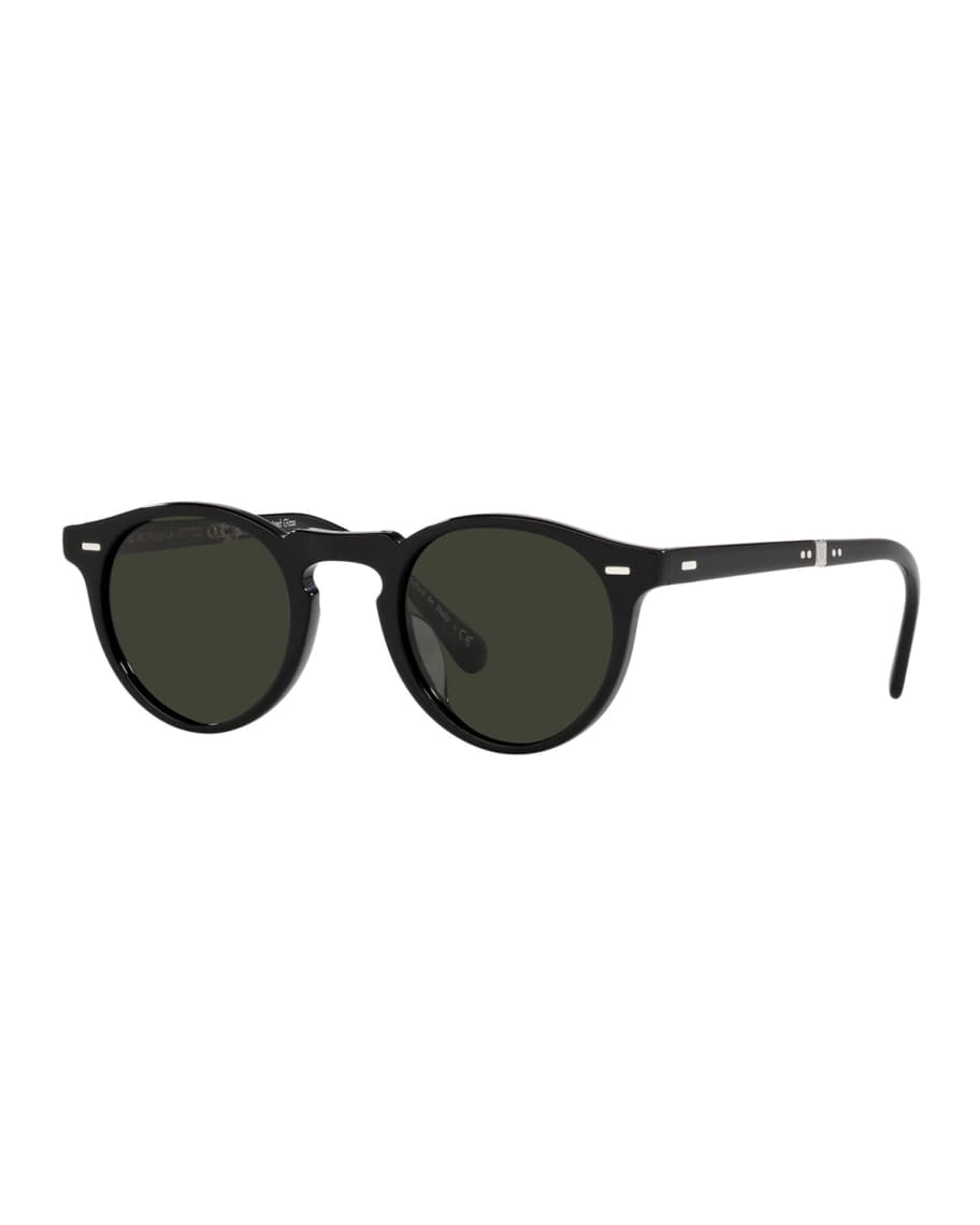 Oliver Peoples Gregory Peck Round Acetate Sunglasses, Black | Neiman Marcus