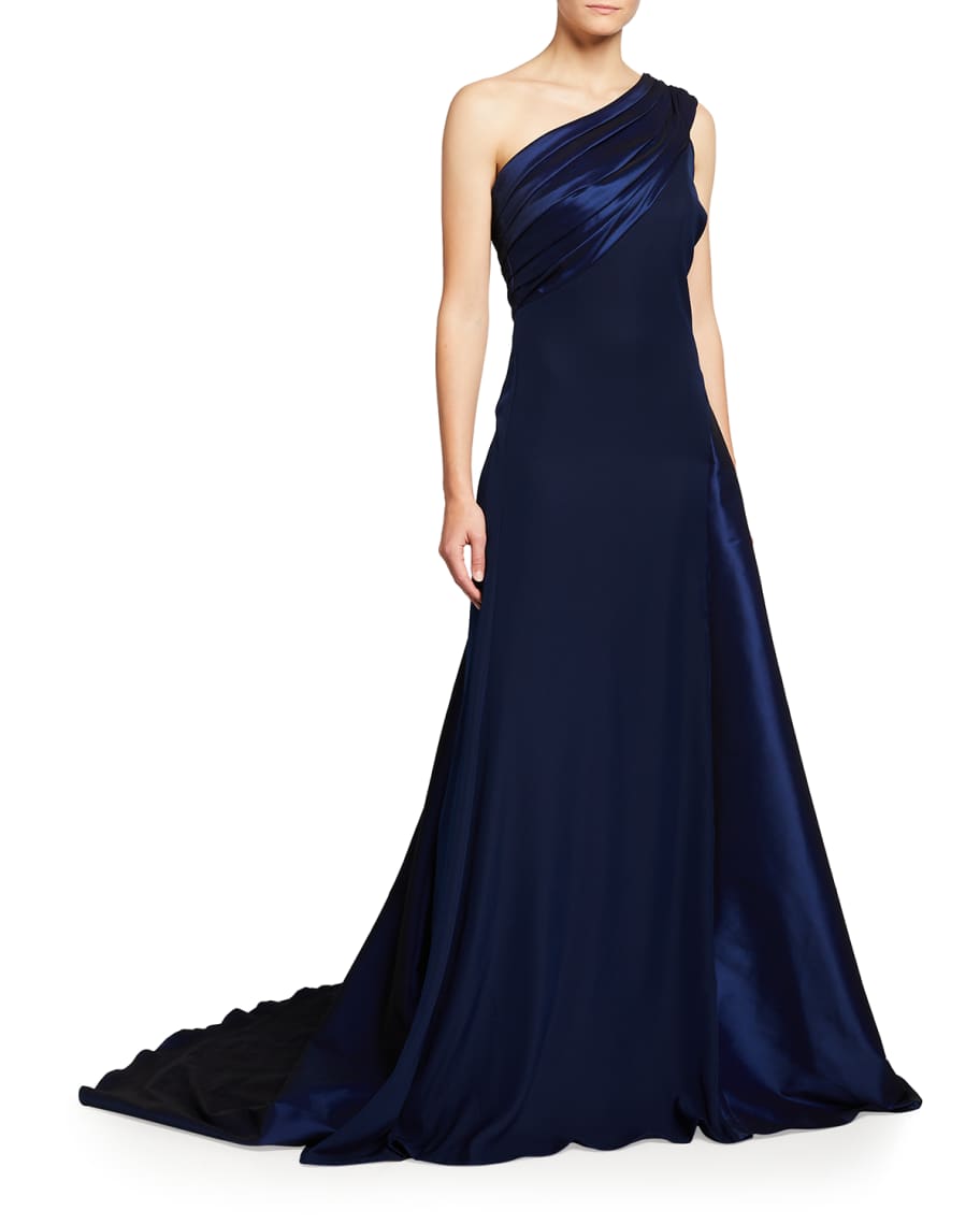 Tadashi Shoji One Shoulder Draped Crepe Taffeta Gown Neiman Marcus