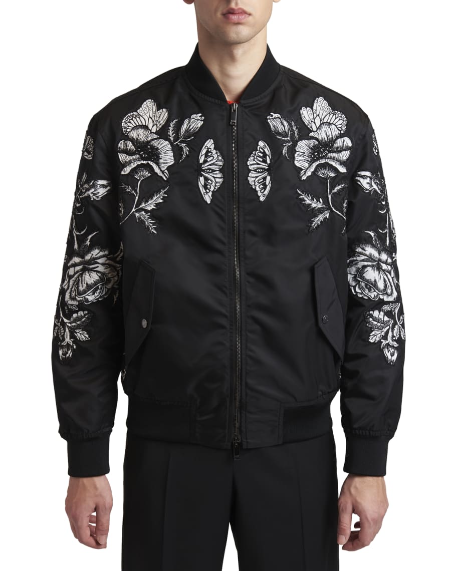 Valentino Garavani Men's Dark Blooming Embroidered Bomber Jacket ...