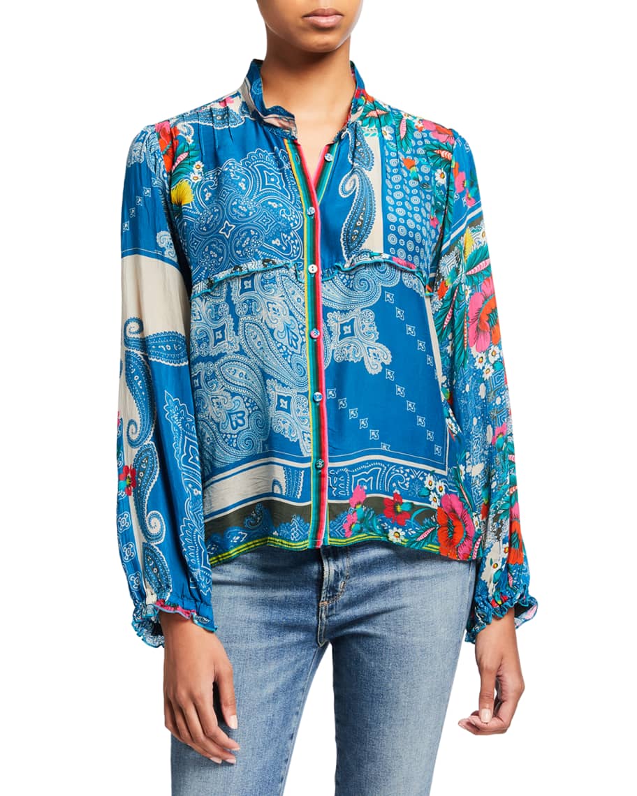 Johnny Was Plus Size Karla Paisley Button-Up Shirt | Neiman Marcus