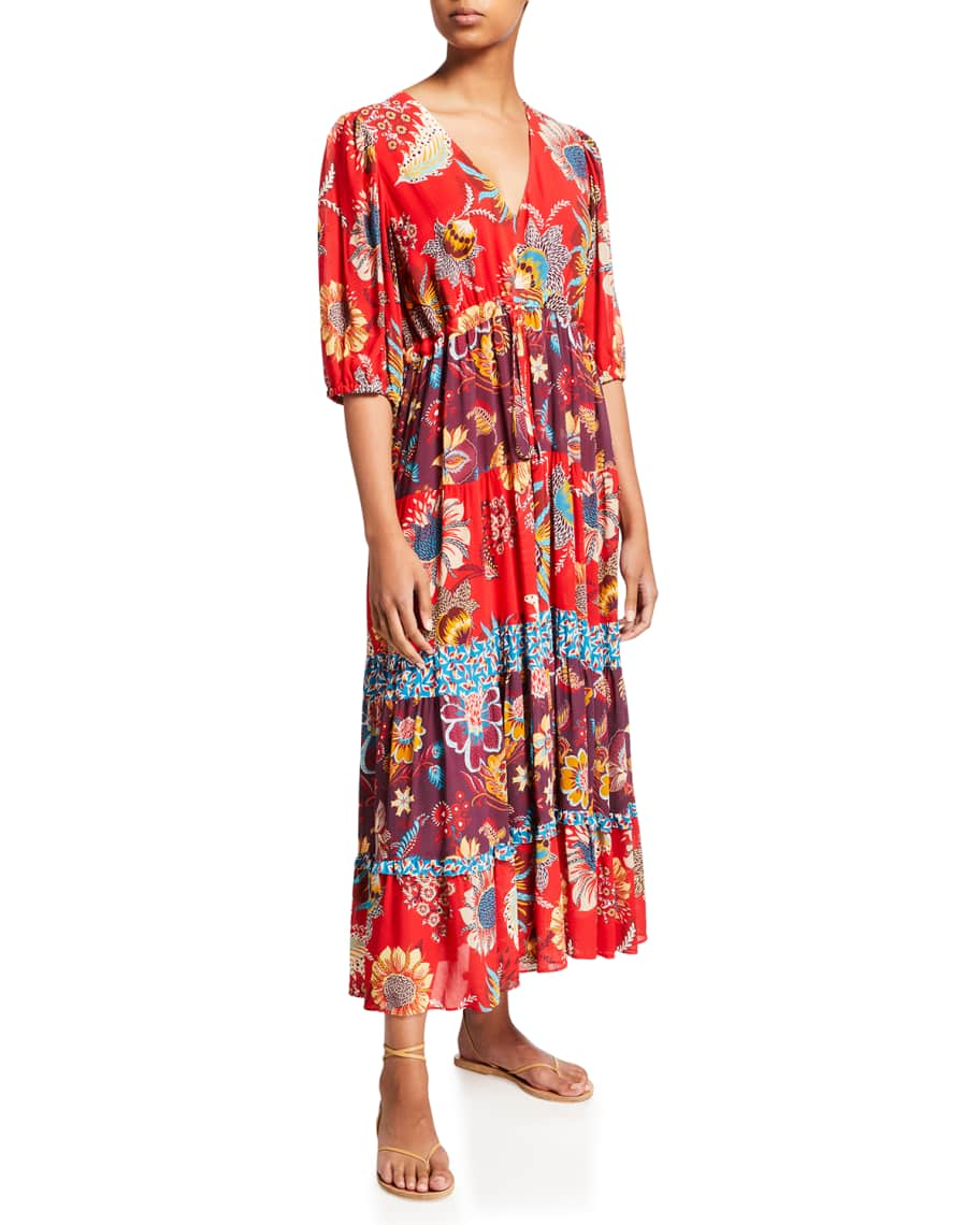 Johnny Was Pecan Mixed Maxi Dress | Neiman Marcus