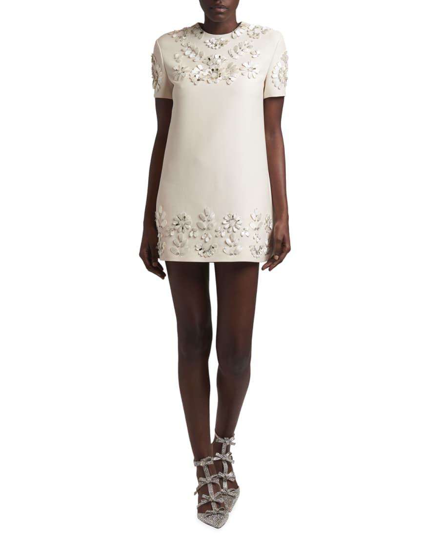 Valentino Garavani Floral-Embellished Mini Shift Dress