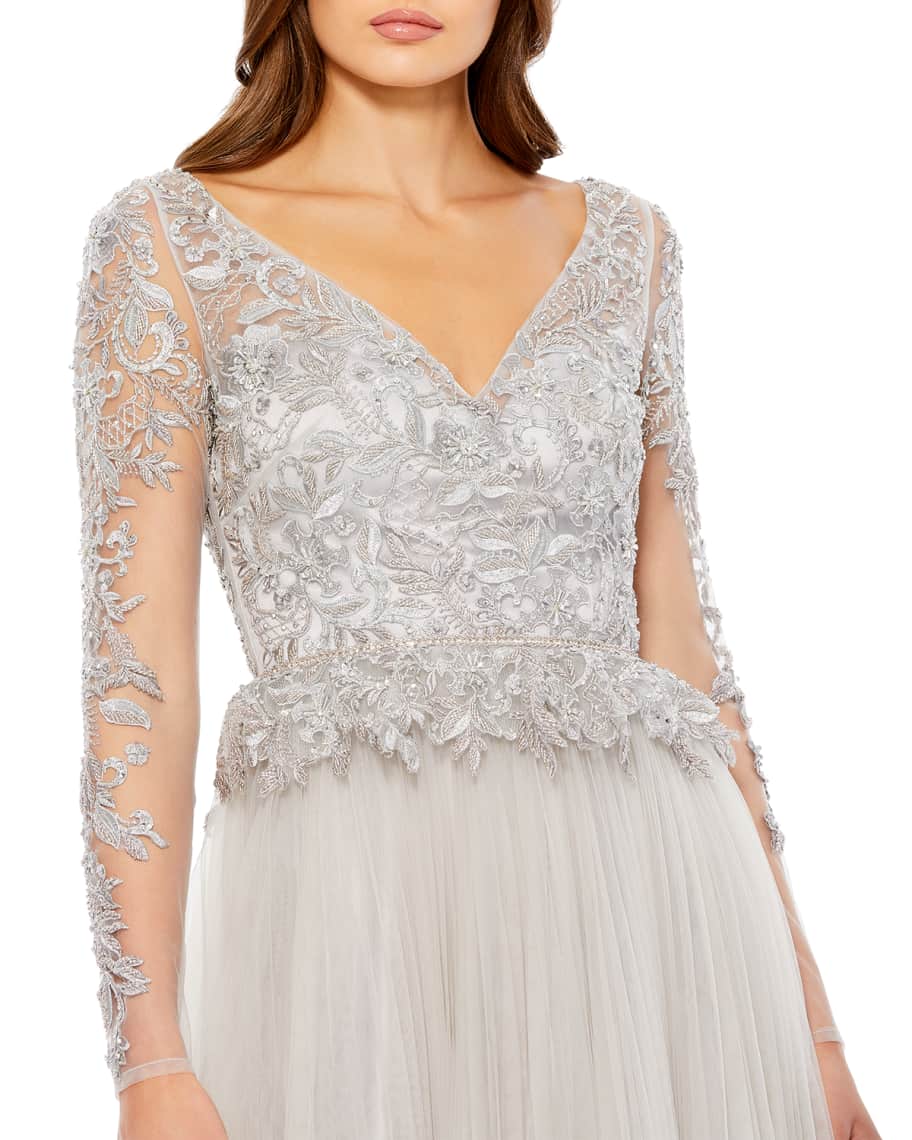 mac duggal lace illusion tulle gown