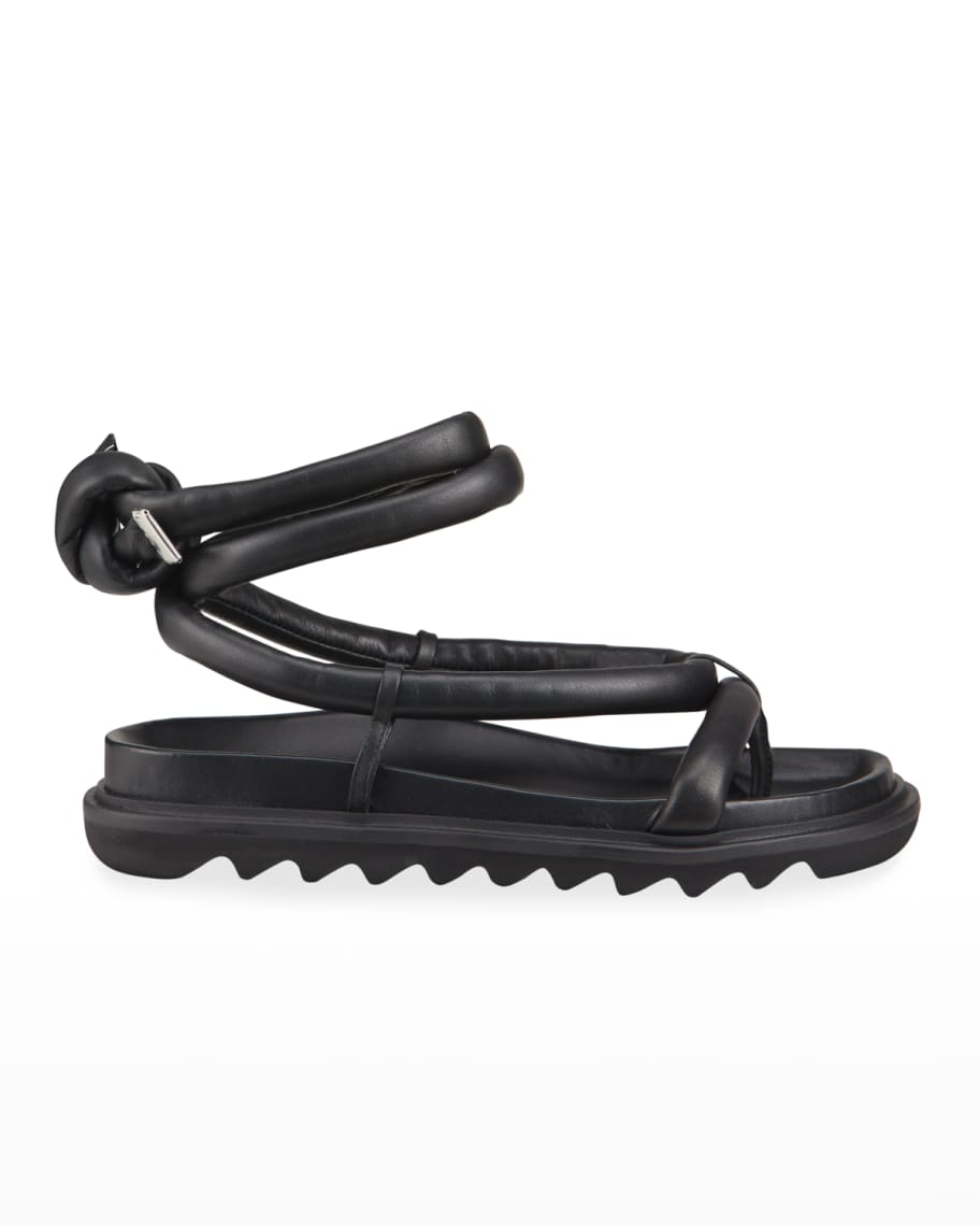 STUDIO AMELIA Tubular Leather AnkleTie Flat Sandals, Black Neiman Marcus