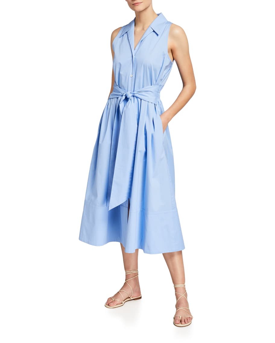 Natori Sleeveless Cotton Poplin Belted Midi Dress | Neiman Marcus
