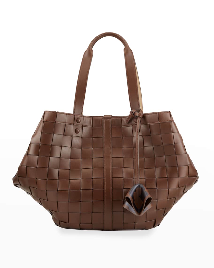 Tory Burch Sete Woven Leather Tote Bag, Cold Brew | Neiman Marcus