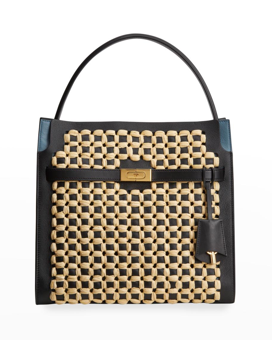 Tory Burch Lee Radziwill Woven Raffia Punch Double Satchel Bag