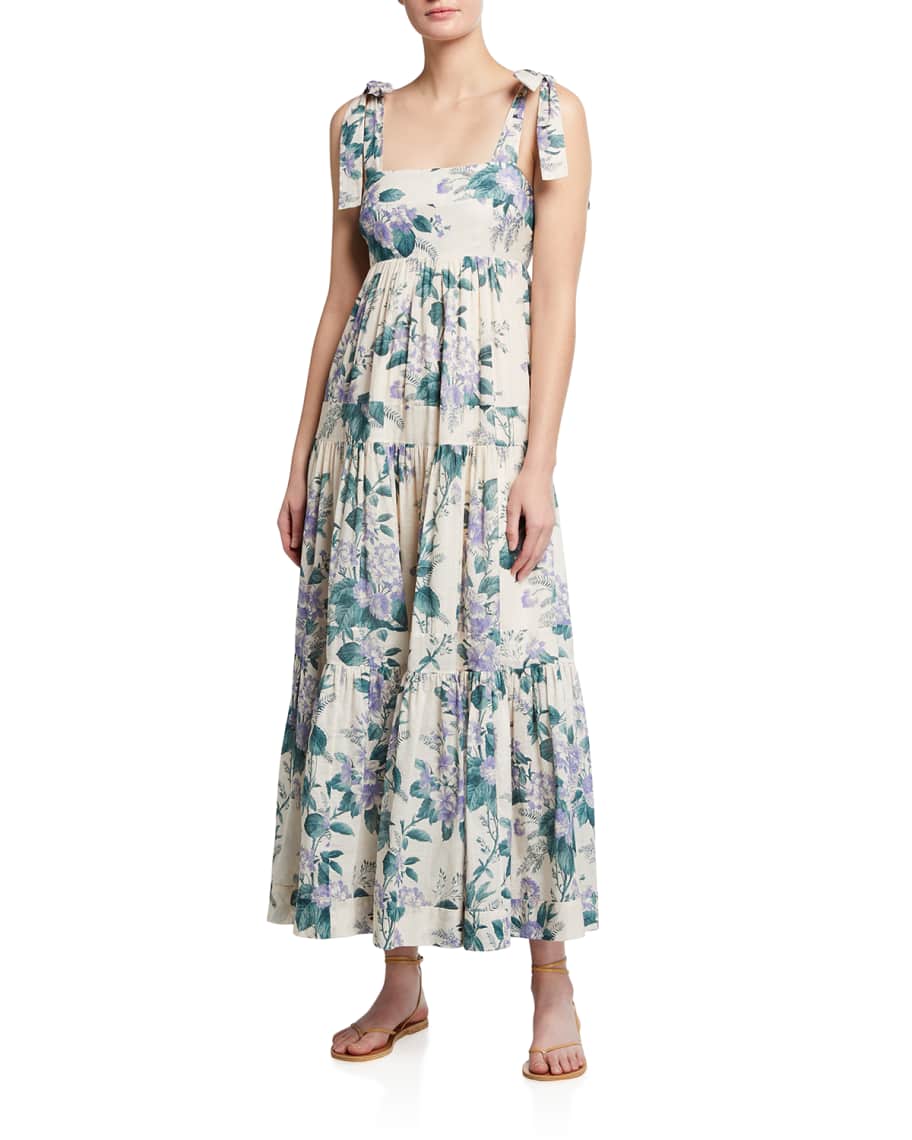 Zimmermann Cassia Floral Tie-Shoulder Dress | Neiman Marcus