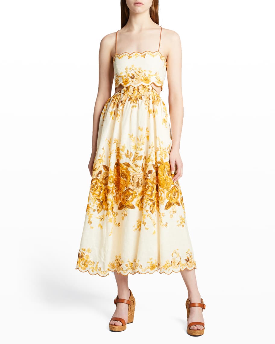 Zimmermann Aliane Scalloped Midi Dress Neiman Marcus