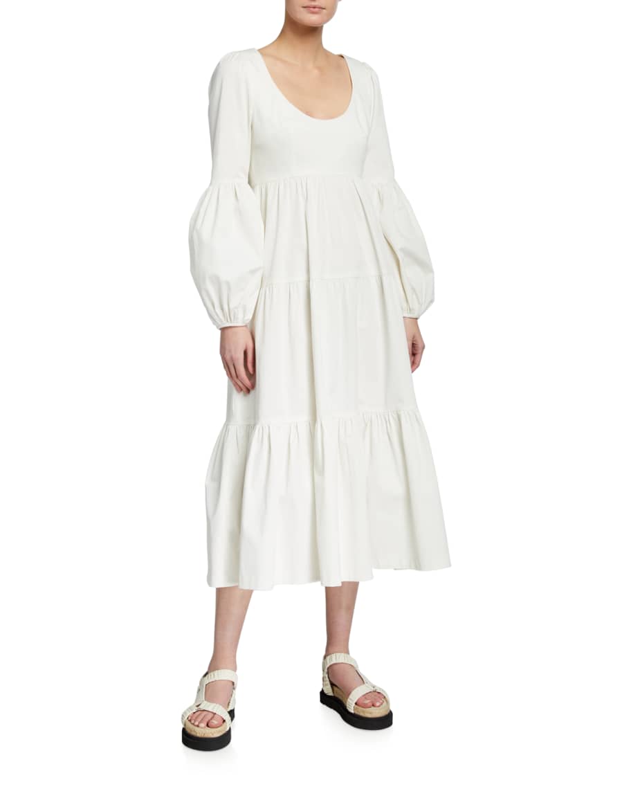 Cinq a Sept Rose Long-Sleeve Tiered Midi Dress | Neiman Marcus
