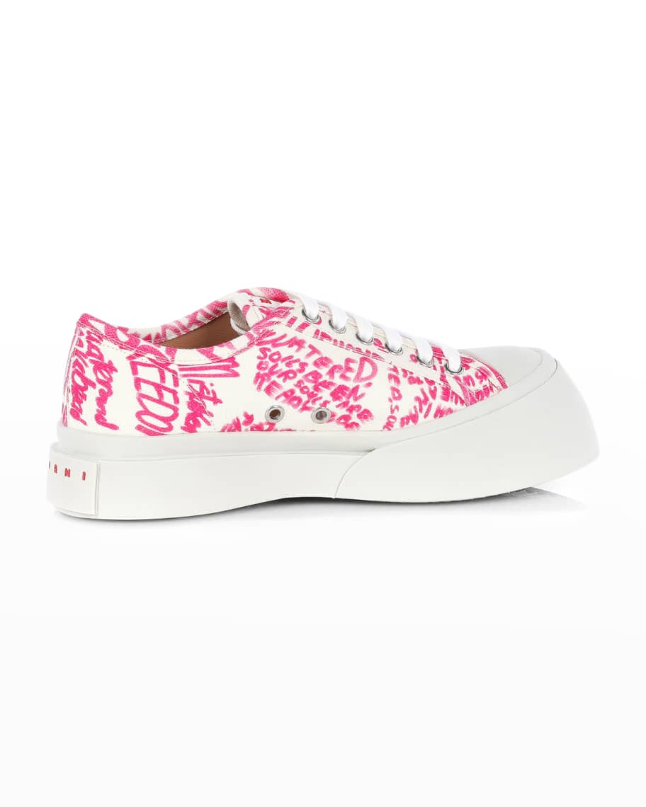 Marni Canvas Graffiti Low-Top Sneakers, Hot Pink | Neiman Marcus