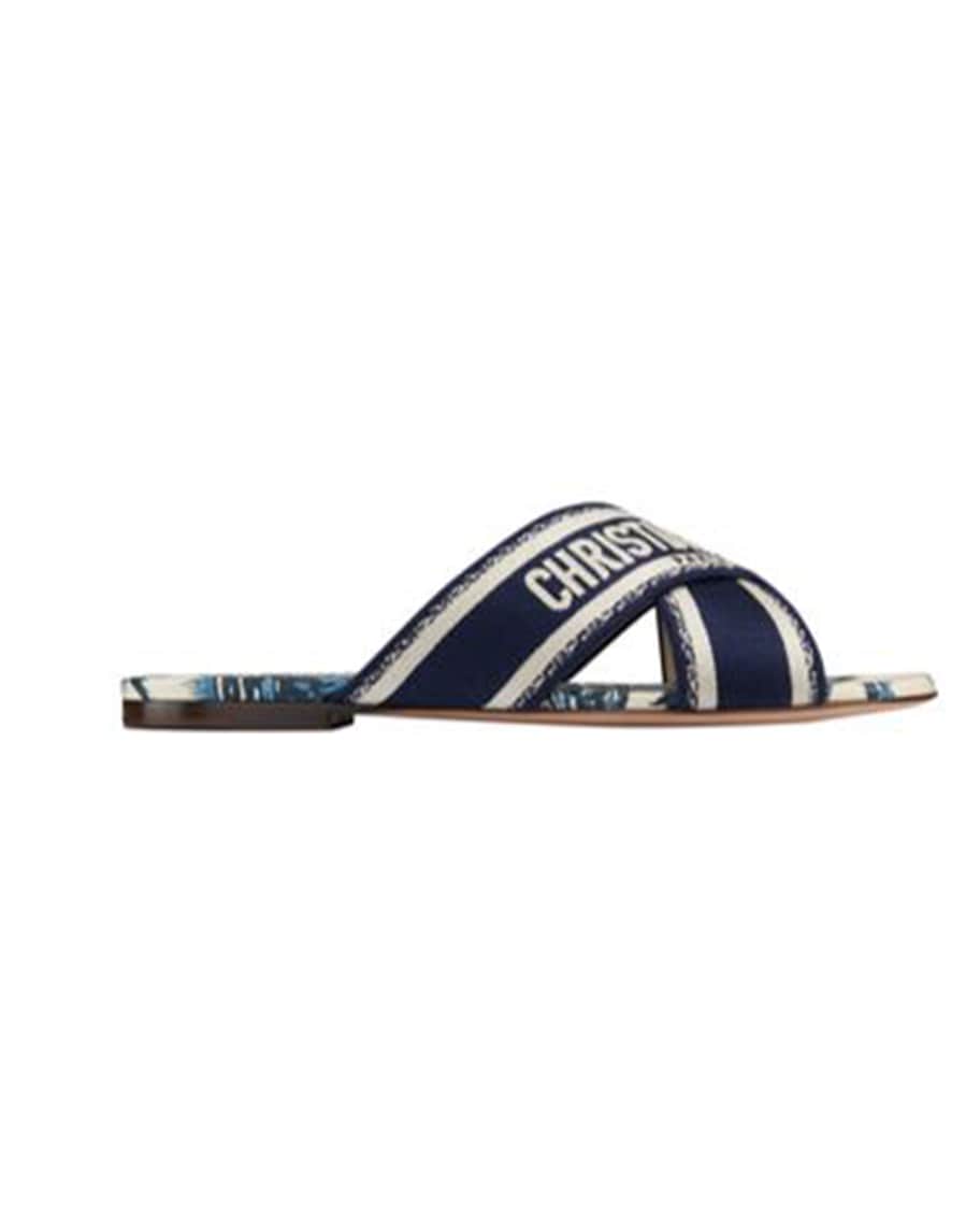 DIOR D Way Embroidered Logo Flat Sandals Neiman Marcus