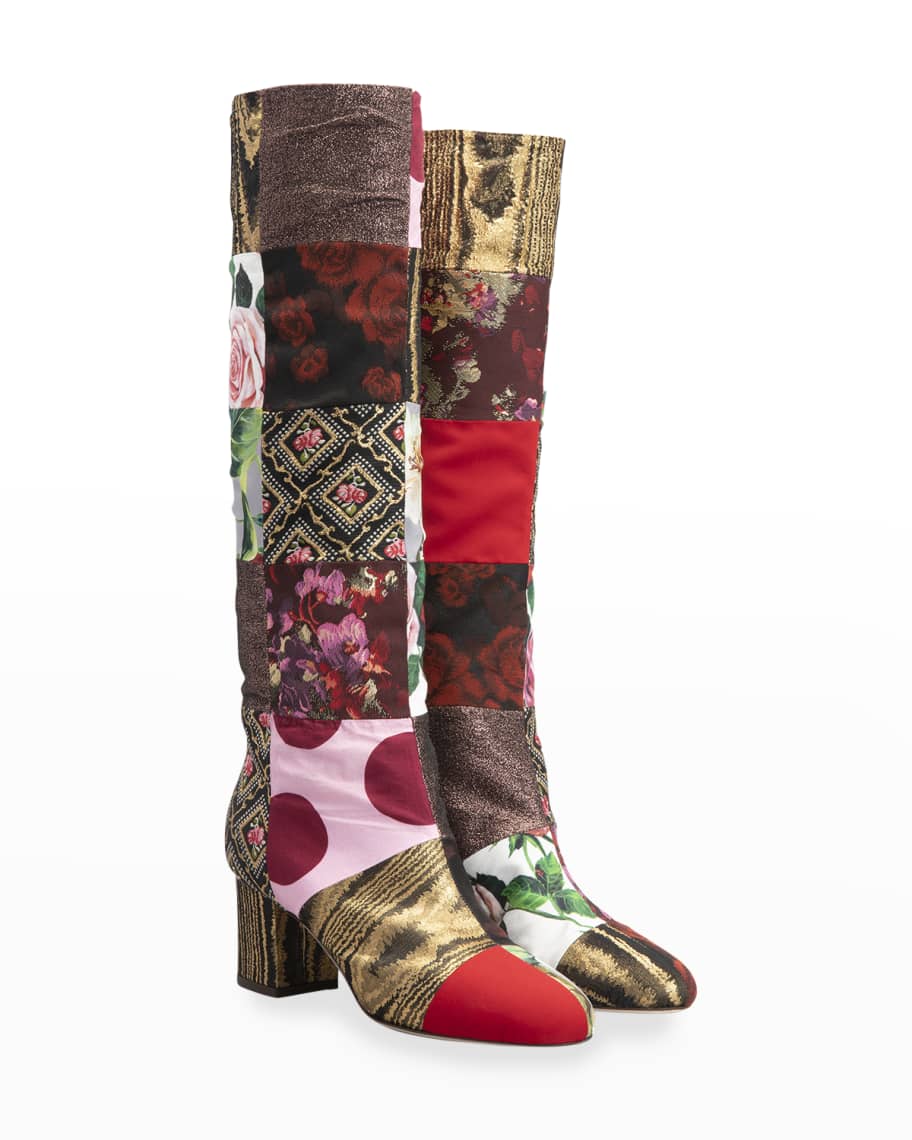 Dolce&Gabbana Patchwork 60mm Knee Boots | Neiman Marcus