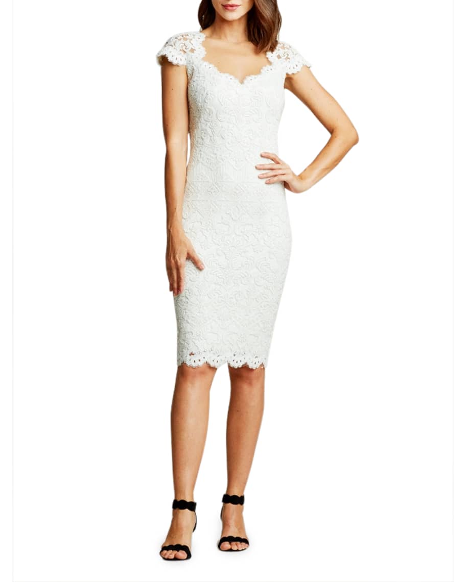 Tadashi Shoji Cap-Sleeve Scallop Lace Sheath Dress | Neiman Marcus