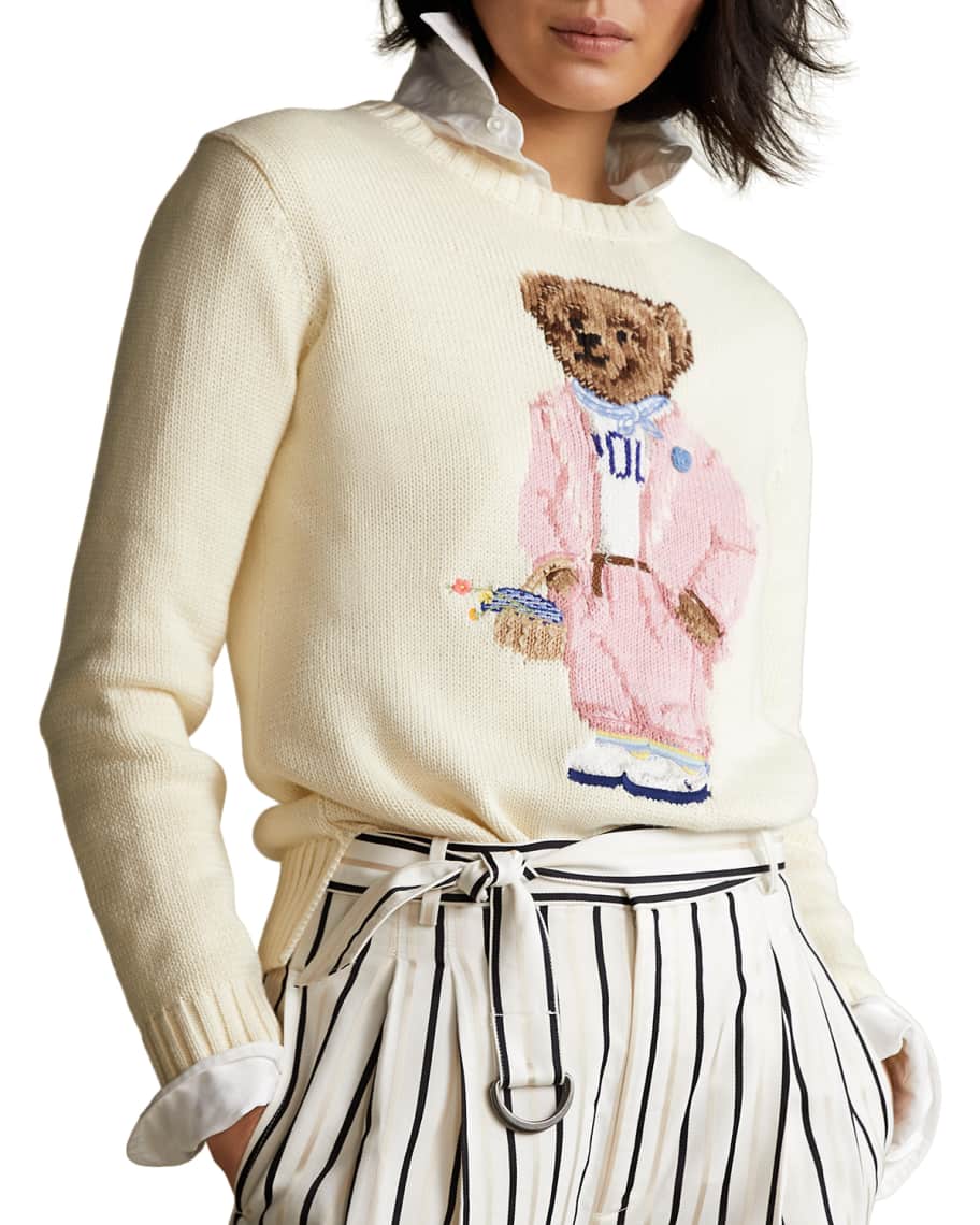Polo Ralph Lauren Picnic Bear Intarsia Cotton Sweater Neiman Marcus