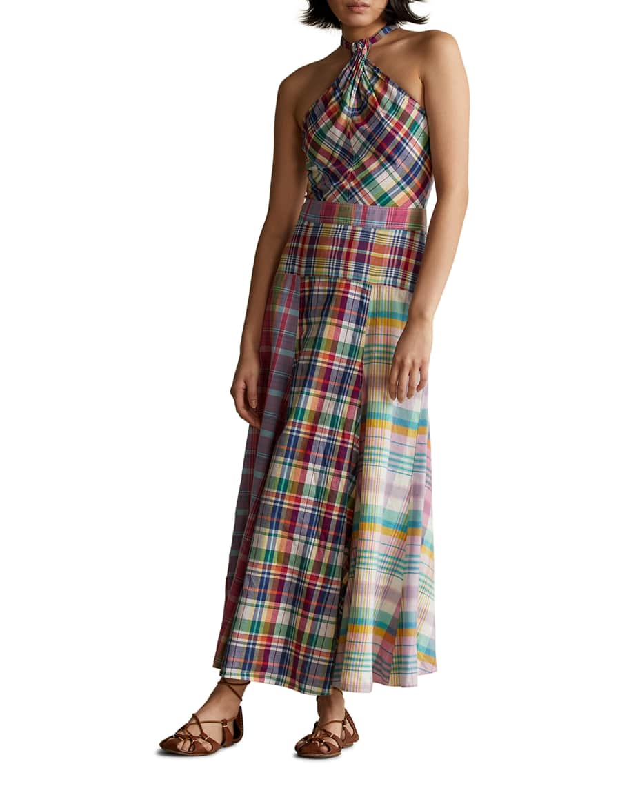 Polo Ralph Lauren Plaid Madras Long Halter Dress | Neiman Marcus
