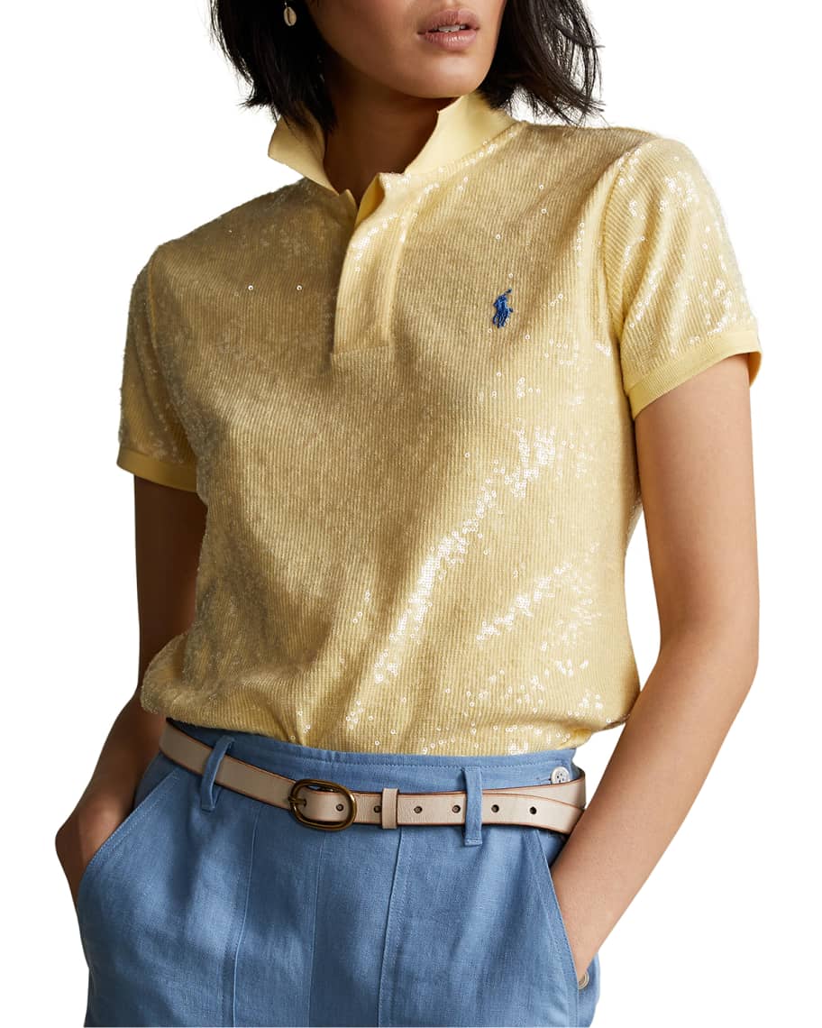 Polo Ralph Lauren Sequin Short-Sleeve Cotton Polo Shirt | Neiman Marcus