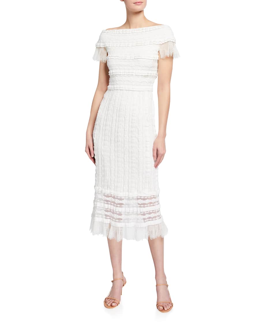 SHO Off-the-Shoulder Lace-Textured Gauze Dress | Neiman Marcus