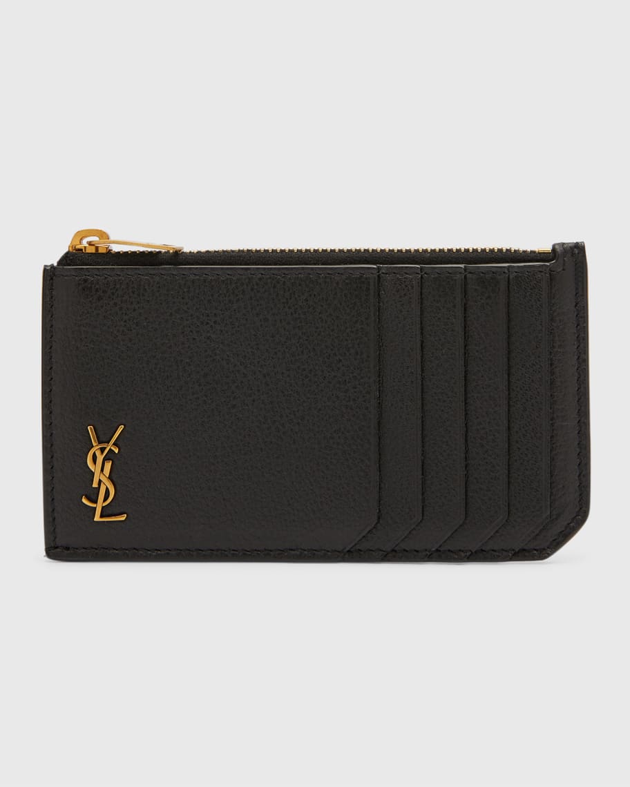 Saint Laurent YSL Tiny Monogram Ziptop Card Case in Smooth Leather 