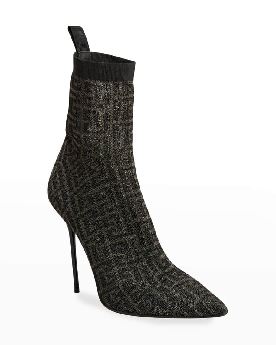 Balmain Skye Monogram Stiletto Sock Booties | Neiman Marcus