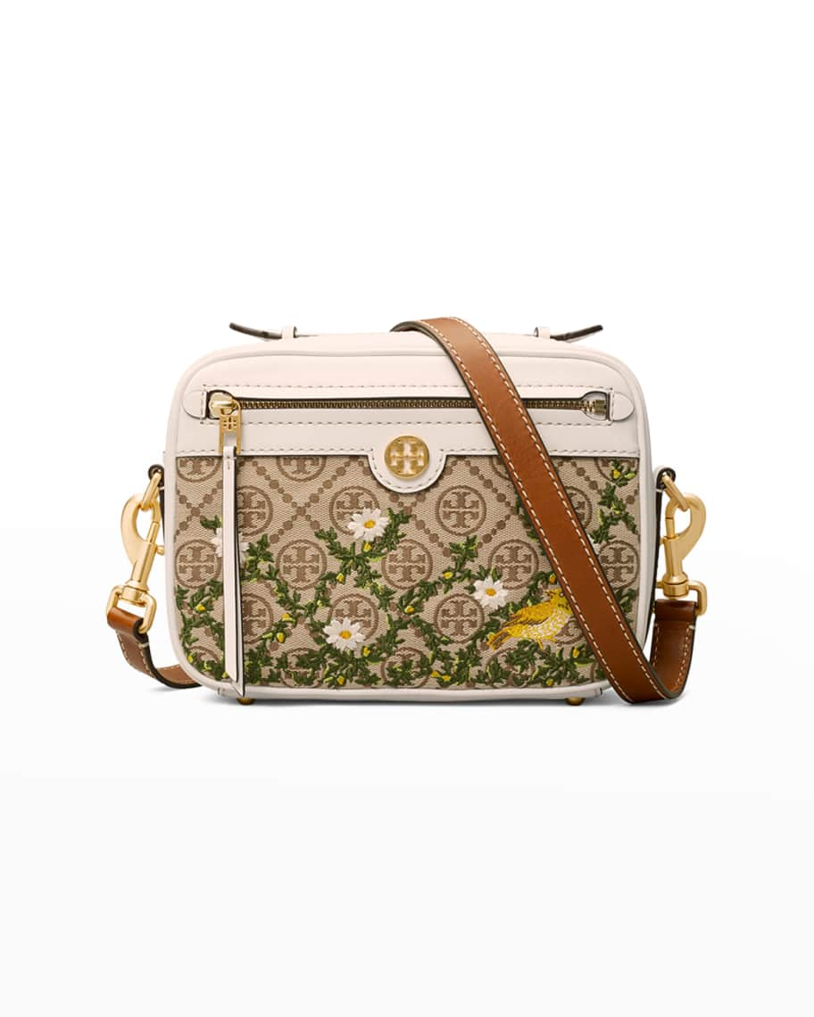 Double T Embroidered Shoulder Bag in Brown - Tory Burch