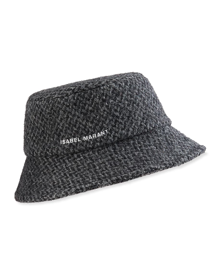 Leather-trimmed checked wool and cashmere-blend bucket hat