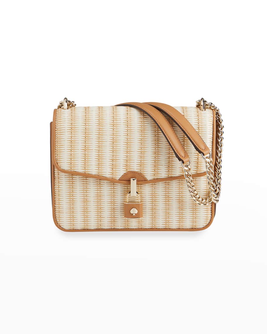 kate spade new york locket straw large flap shoulder bag Neiman Marcus