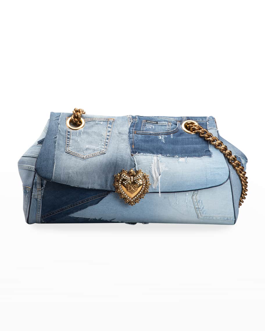 Devotion Medium Denim Shoulder Bag in Blue - Dolce Gabbana
