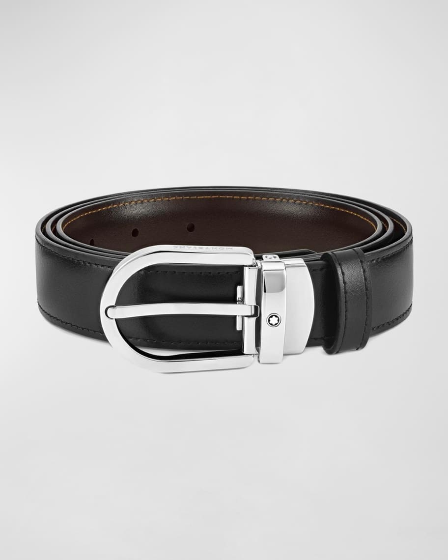Montblanc Men's Leather Horseshoe-Buckle Belt | Neiman Marcus
