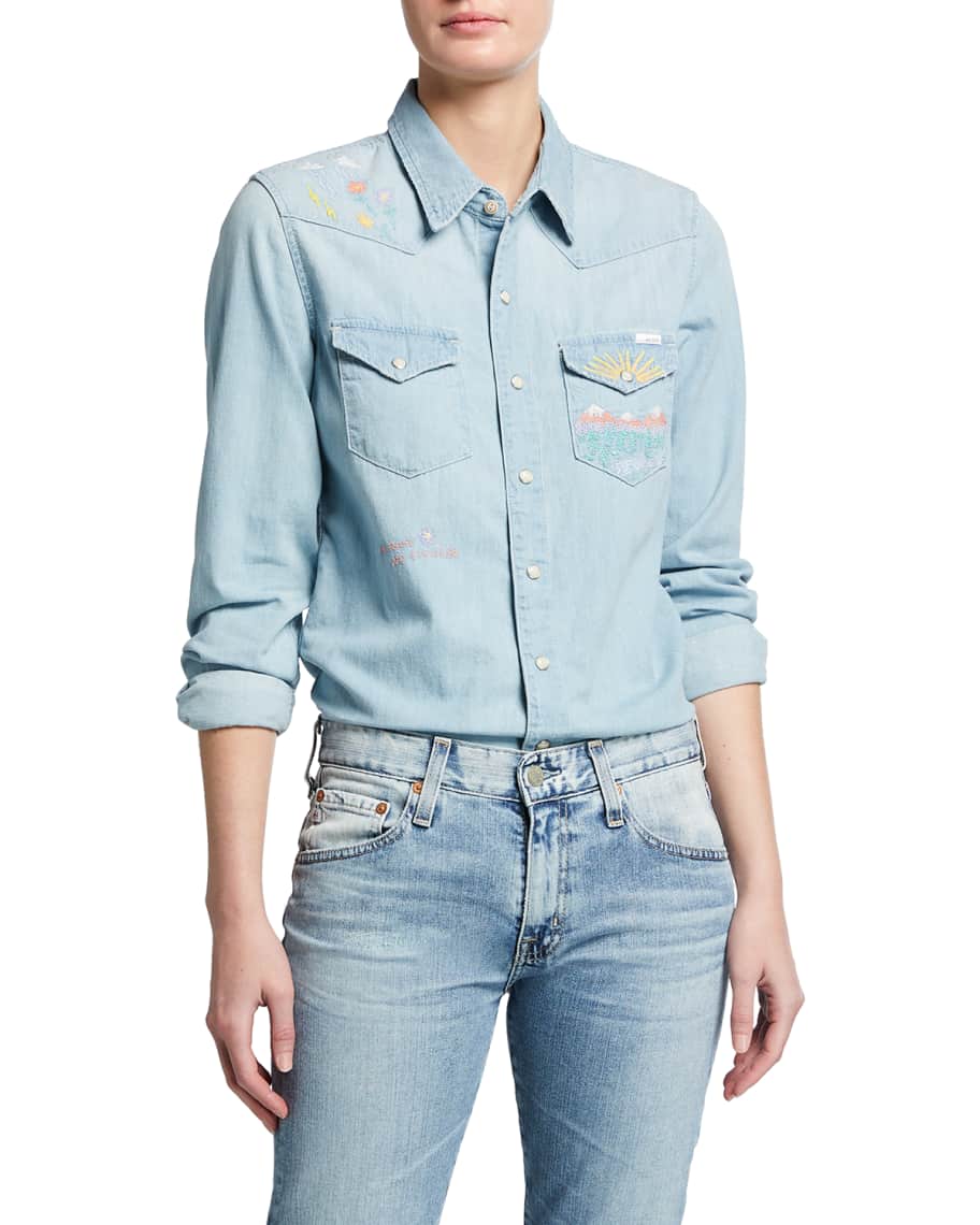 MOTHER All My Exes Embroidered Denim Shirt Neiman Marcus