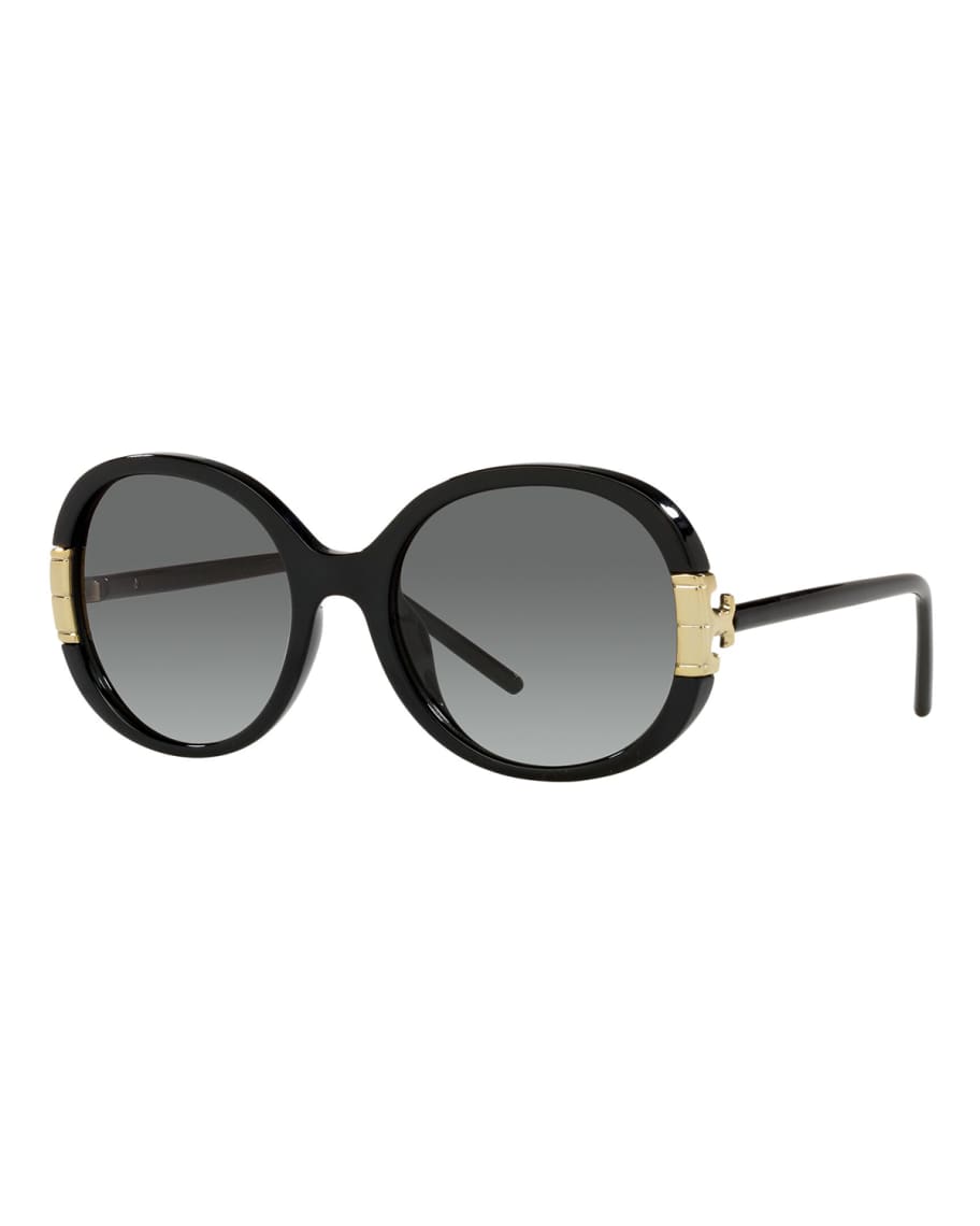 Tory Burch Single-T Round Propionate Sunglasses | Neiman Marcus