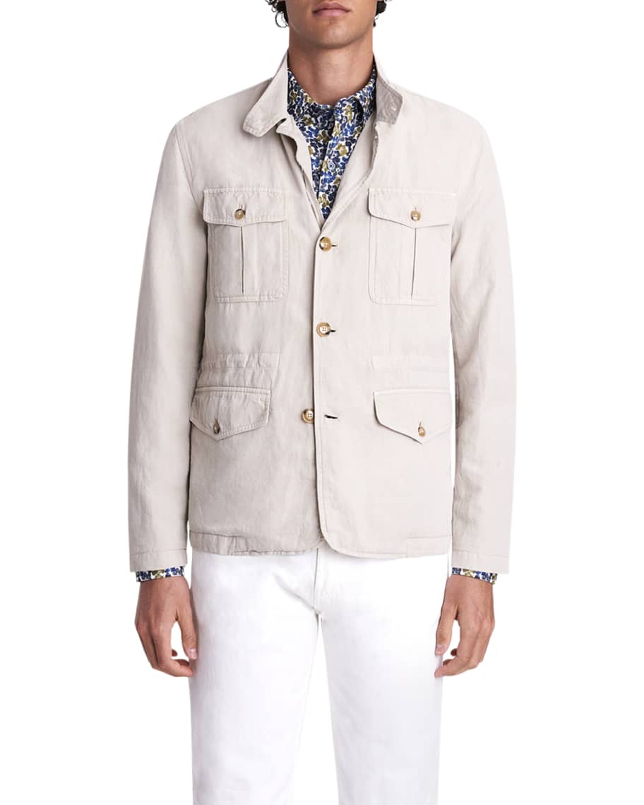 Bugatchi Men's Solid Stretch-Cotton Safari Jacket | Neiman Marcus
