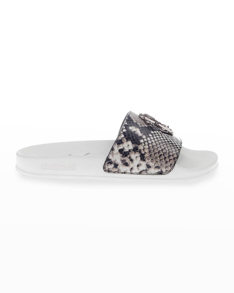 Roberto cavalli leather online crisscross slides