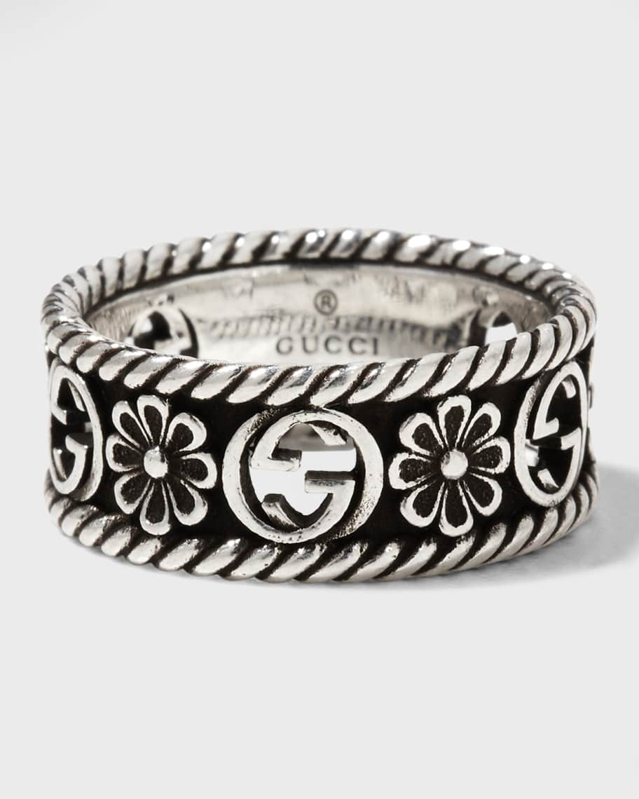 Gucci Interlocking G Stainless Steel Black Enamel Ring