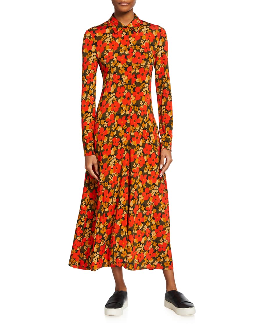 Rosetta Getty Abstract Floral-Printed Slim Shirtdress | Neiman Marcus