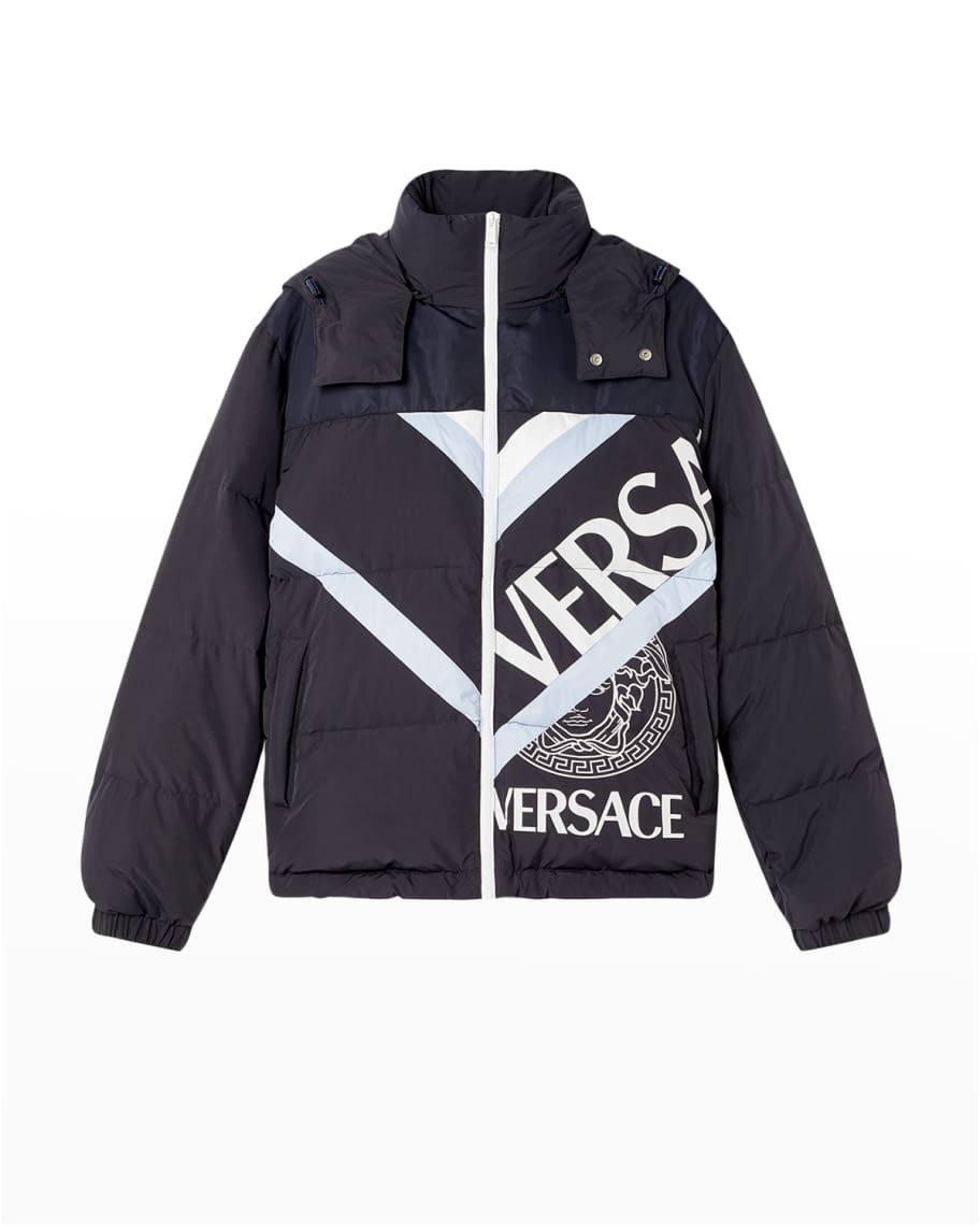 Versace Men's V Split-Logo Puffer Jacket | Neiman Marcus