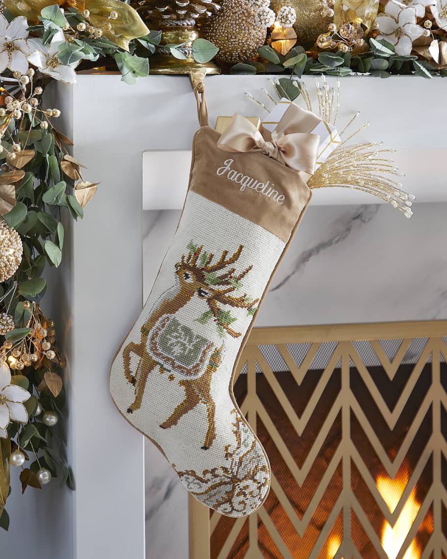 Personalized Reindeer Needlepoint Christmas Stocking | Neiman Marcus, image size:912x1140