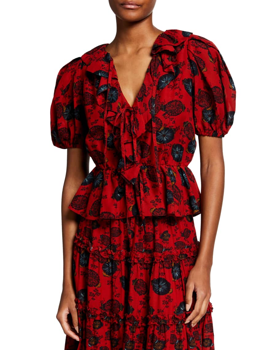 Ulla Johnson Nadya Printed Ruffle Blouse Neiman Marcus