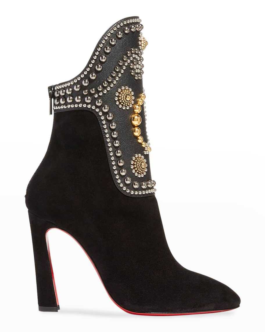 Christian Louboutin Alix Mixed Leather Beaded Red Sole Booties | Neiman ...