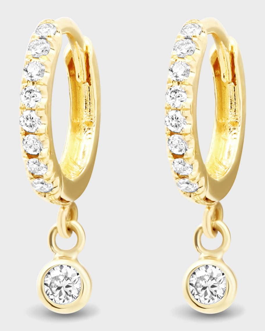 Jennifer Meyer Diamond Huggie Mini Bezel Drop Earrings | Neiman Marcus