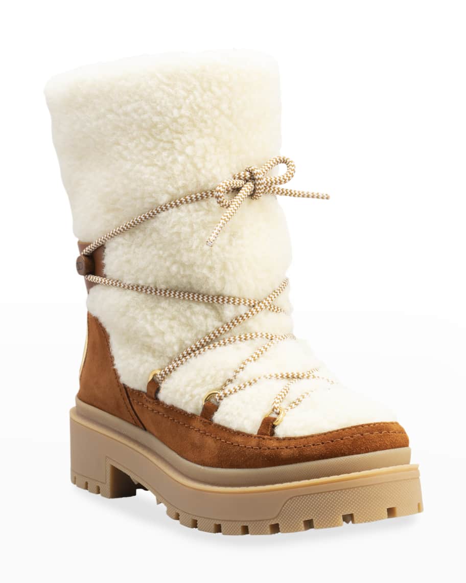Valentino Garavani V Logo Shearling Suede Winter Booties Neiman