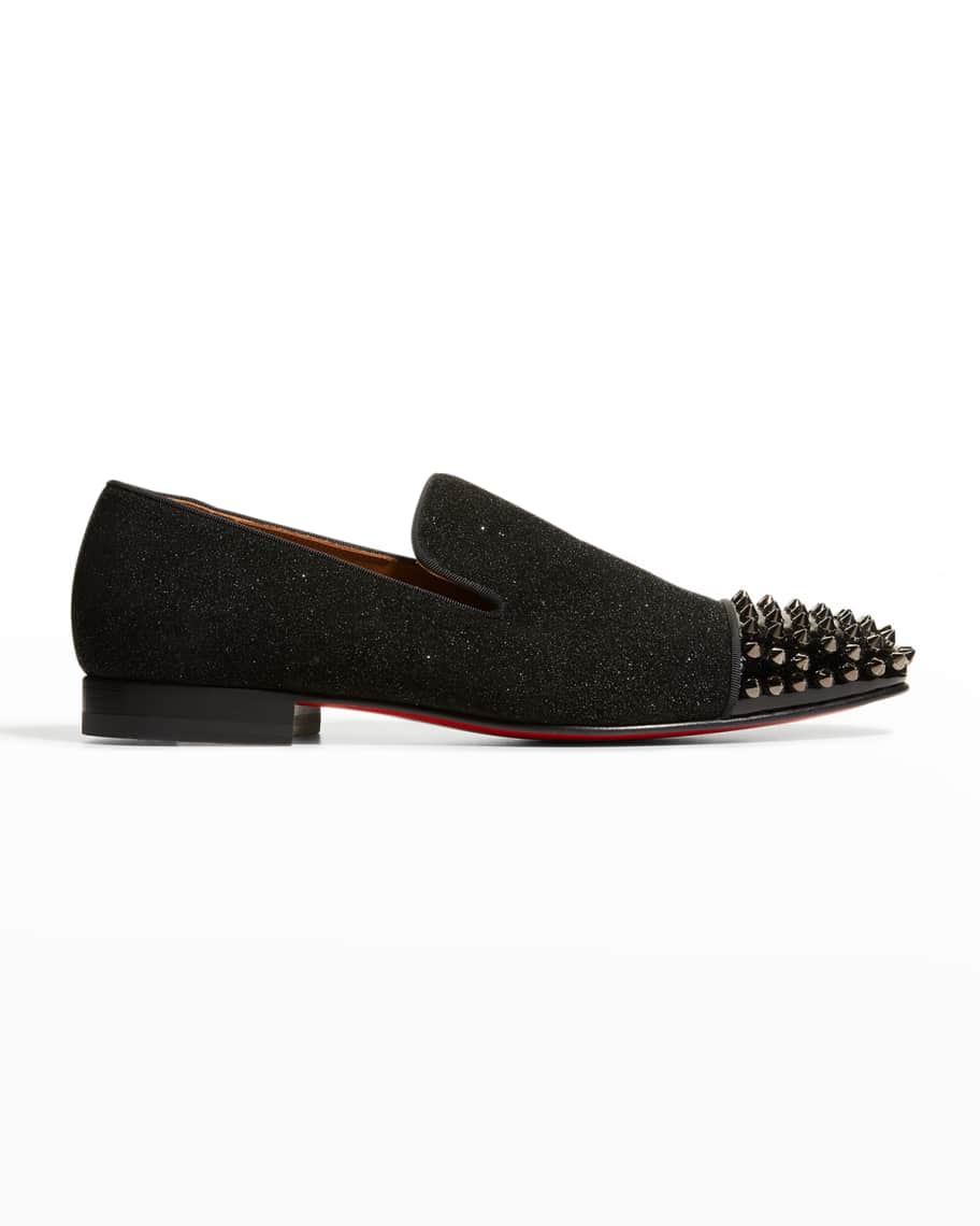 Christian Louboutin Men's Spooky Metallic Spike-toe Loafers In Black