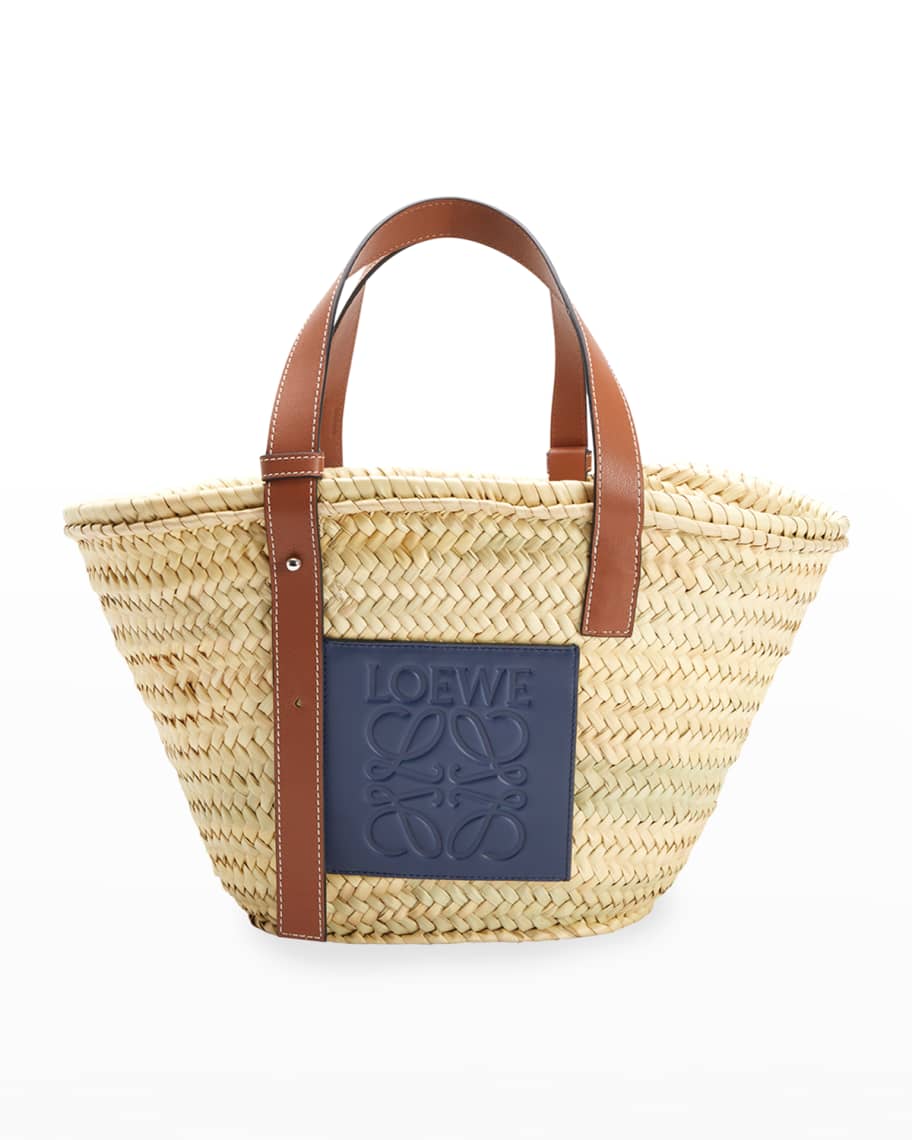 LOEWE Basket Bag in Palm Leaf and Calfskin Small Natural/White in Calfskin  Leather - US