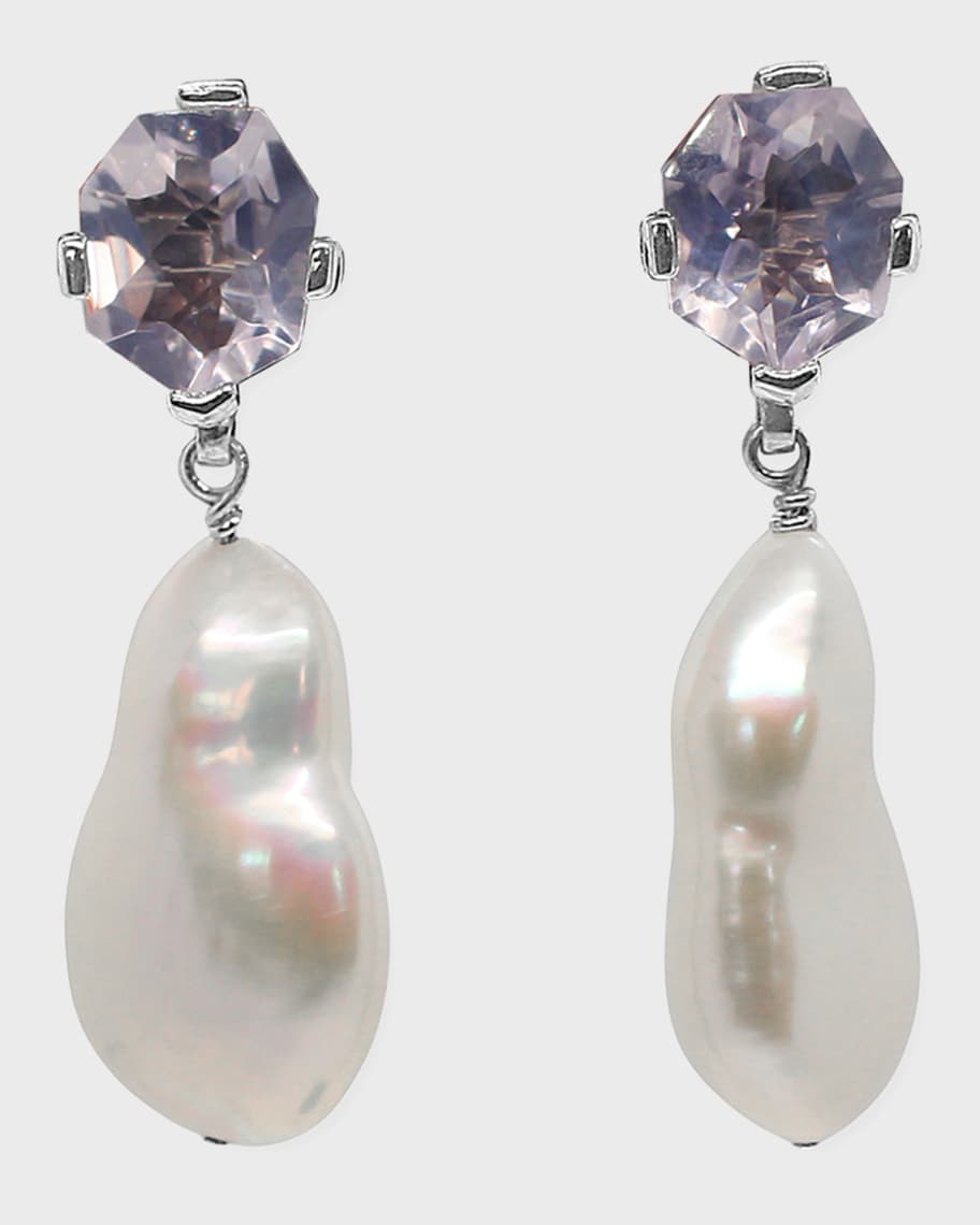 Lavender Moon Quartz and Pearl Drop Earrings