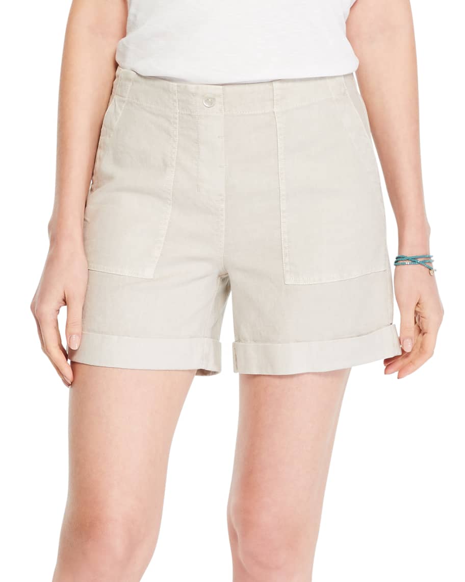 Theory Topstitched Linen-Blend Mini Shorts