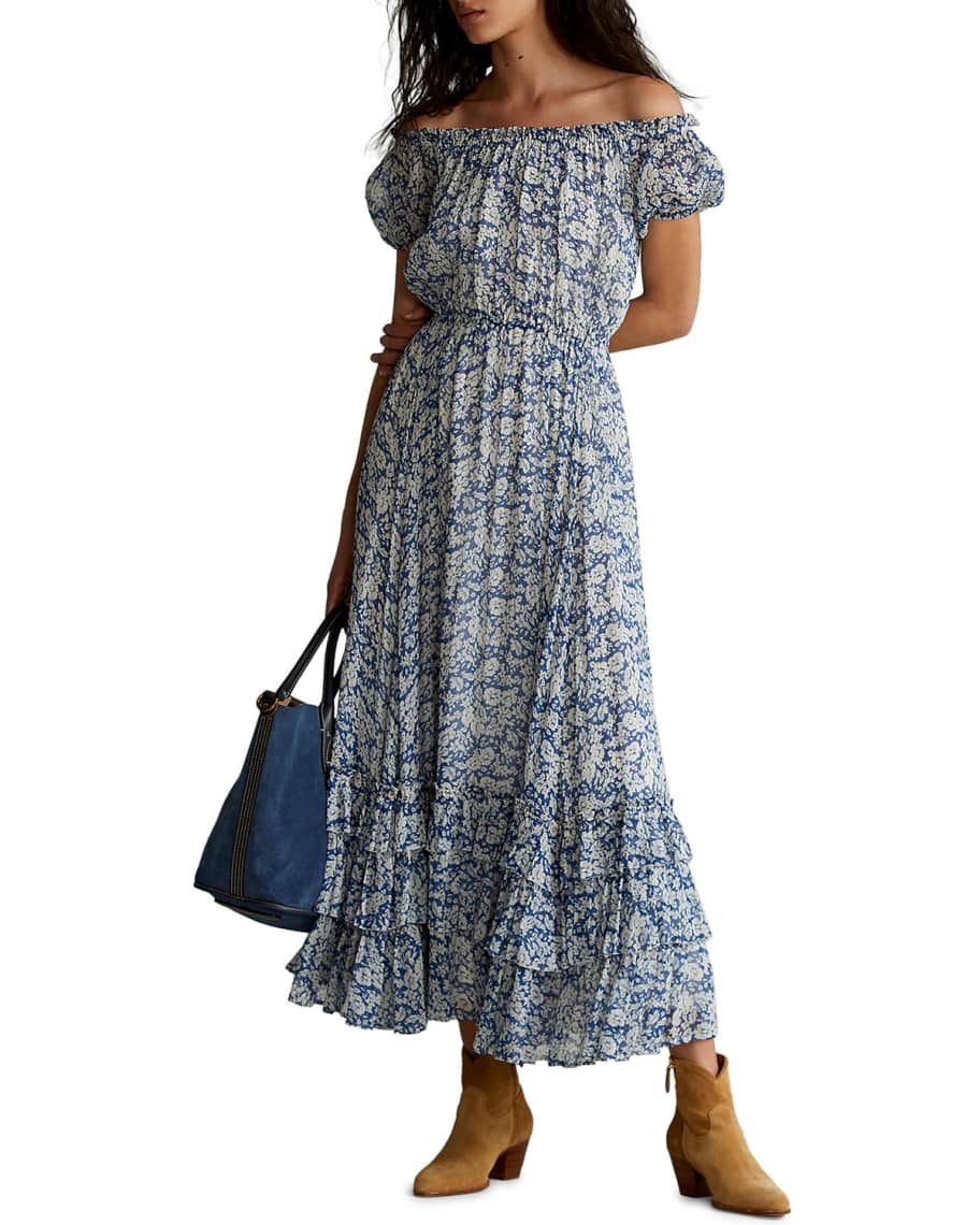 Polo Ralph Lauren Tina Floral Off-The-Shoulder Long Dress | Neiman Marcus