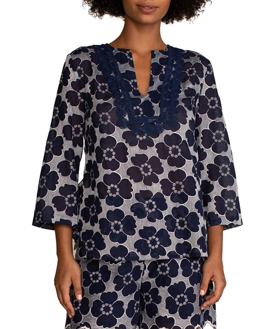 Trina Turk Amaka Floral Burnout Top Neiman Marcus