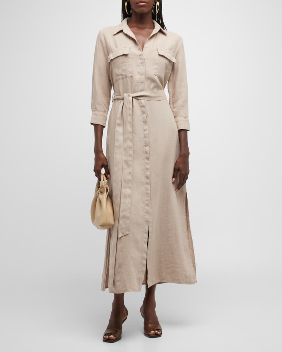 L'Agence Cameron Linen Long Shirtdress | Neiman Marcus
